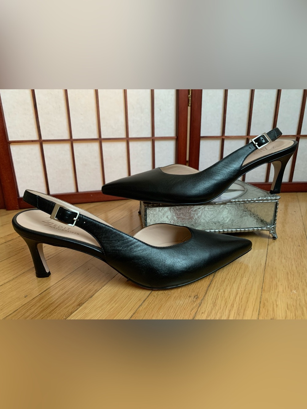 NWOB NATURALIZER FELICIA 27 EDIT Black Leather Slingback Pointed Toe Pumps SZ 11